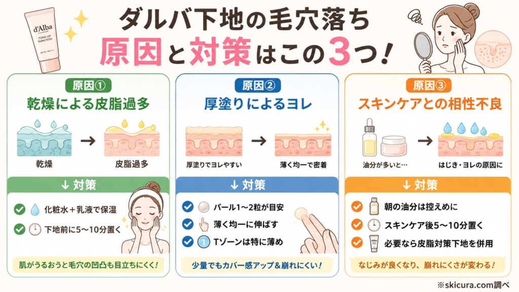 ダルバ下地が毛穴落ちする3つの原因と対策