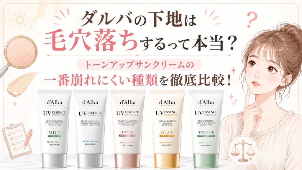 ダルバの下地は毛穴落ちする？トーンアップカバーベージュの崩れやすさを徹底比較