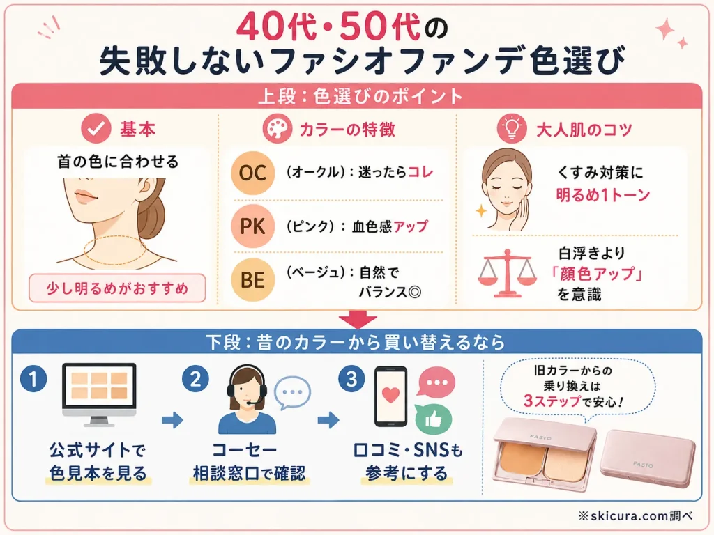 【40代・50代向け】ファシオファンデーションの色選びのコツ！くすみや毛穴をカバーする選び方