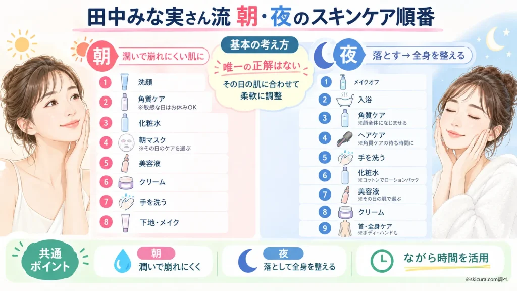田中みな実のスキンケアの順番は？朝と夜のルーティンと基本の考え方
